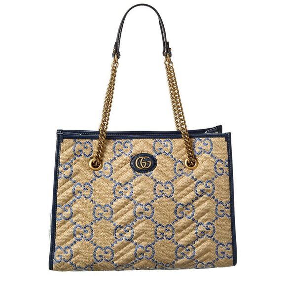 Gucci Handbags - Gucci Gg Marmont Medium Raffia & Leather Tote, Beige